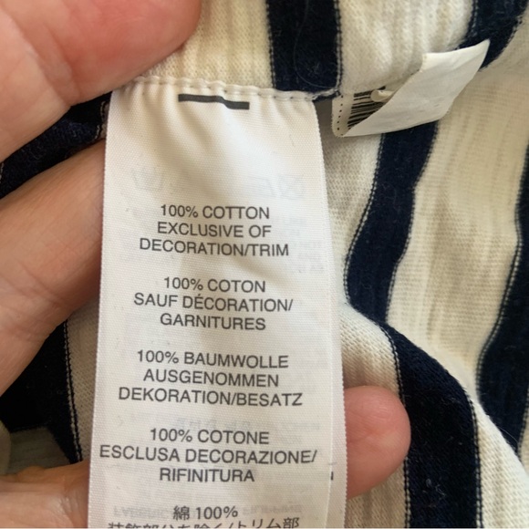 J Crew Navy Blue and White Striped 3/4 Sleeve Crew Neck Blouse - Picture 5 of 9